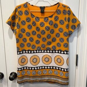 Ann Taylor Women’s  Mustard Yellow Geometric Print Short Sleeve Blouse Size Med